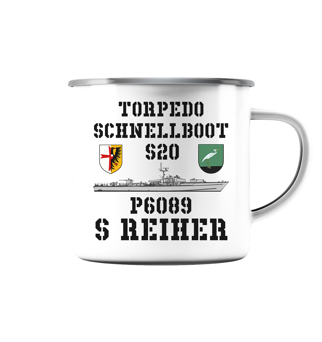 Torpedoschnellboot P6089 REIHER - Emaille Tasse (Silber)