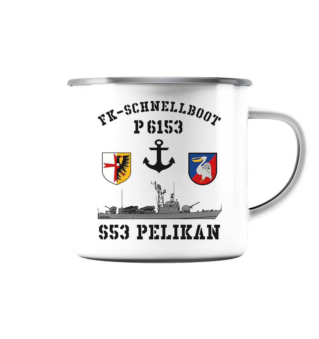 FK-Schnellboot P6153 PELIKAN Anker - Emaille Tasse (Silber)