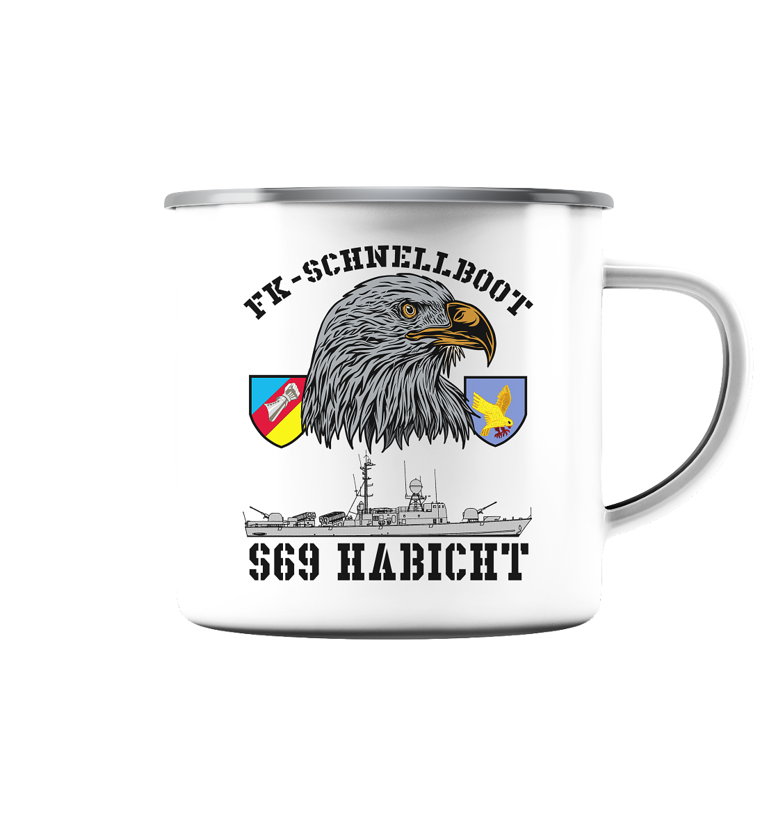 S69 HABICHT - Emaille Tasse (Silber)