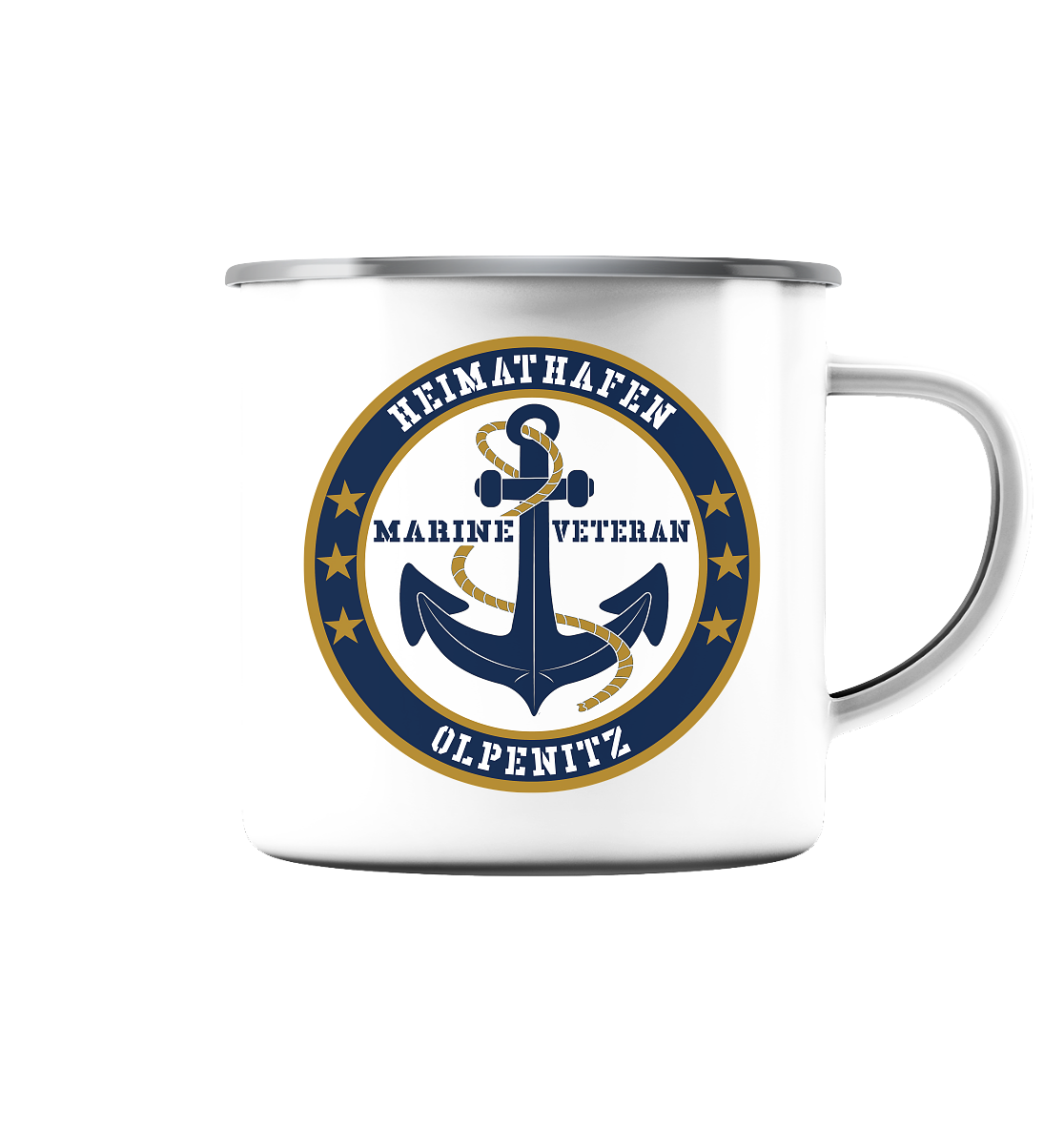 Marine Veteran Heimathafen OLPENITZ - Emaille Tasse (Silber)