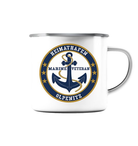 Marine Veteran Heimathafen OLPENITZ - Emaille Tasse (Silber)