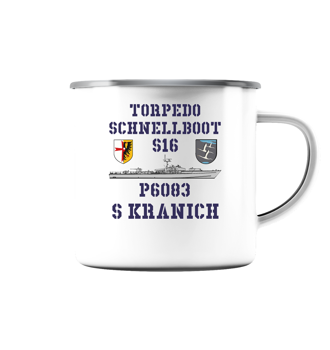 Torpedo-Schnellboot P6083 S16 KRANICH - Emaille Tasse (Silber)