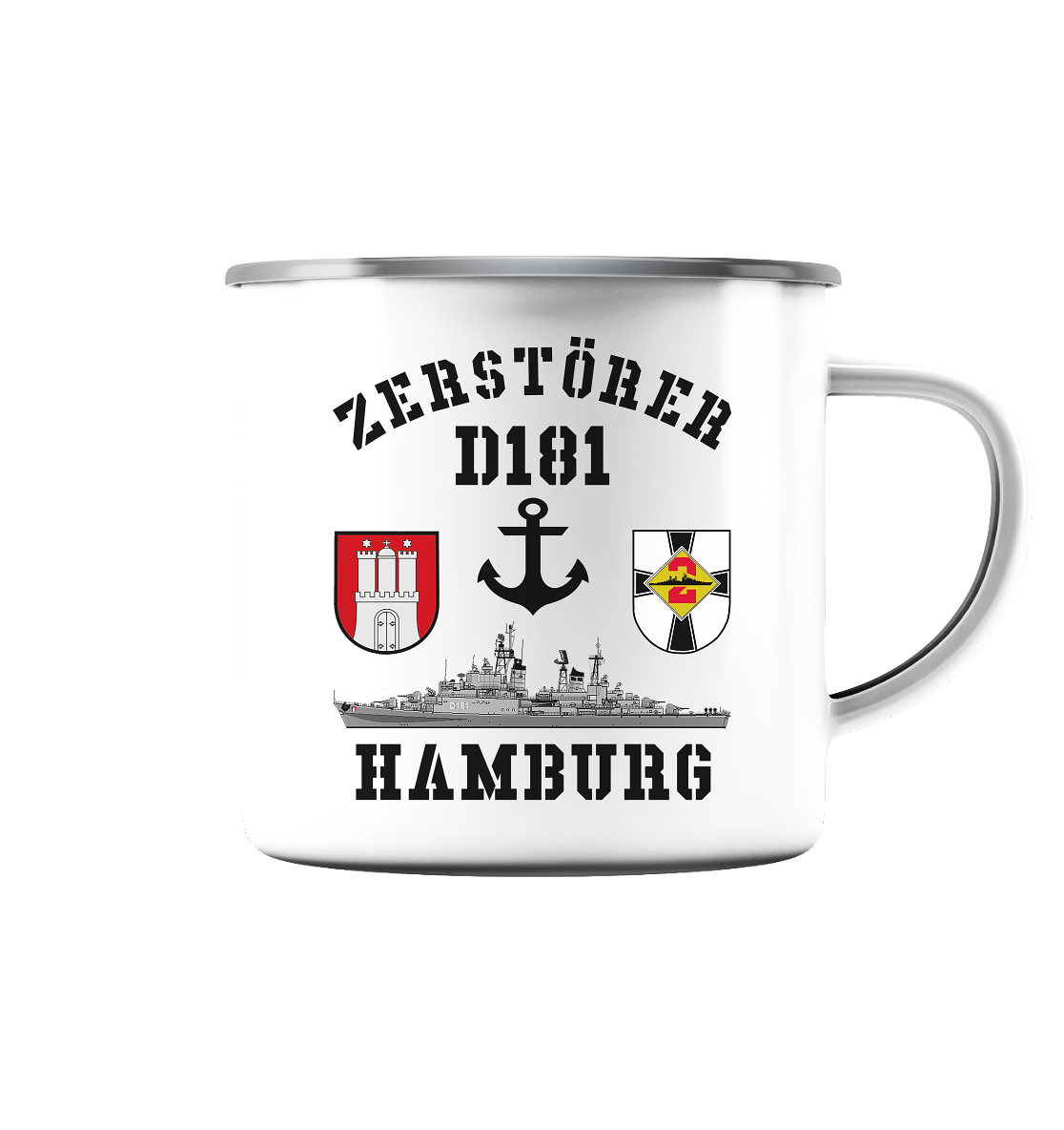 Zerstörer D181 HAMBURG Anker - Emaille Tasse (Silber)