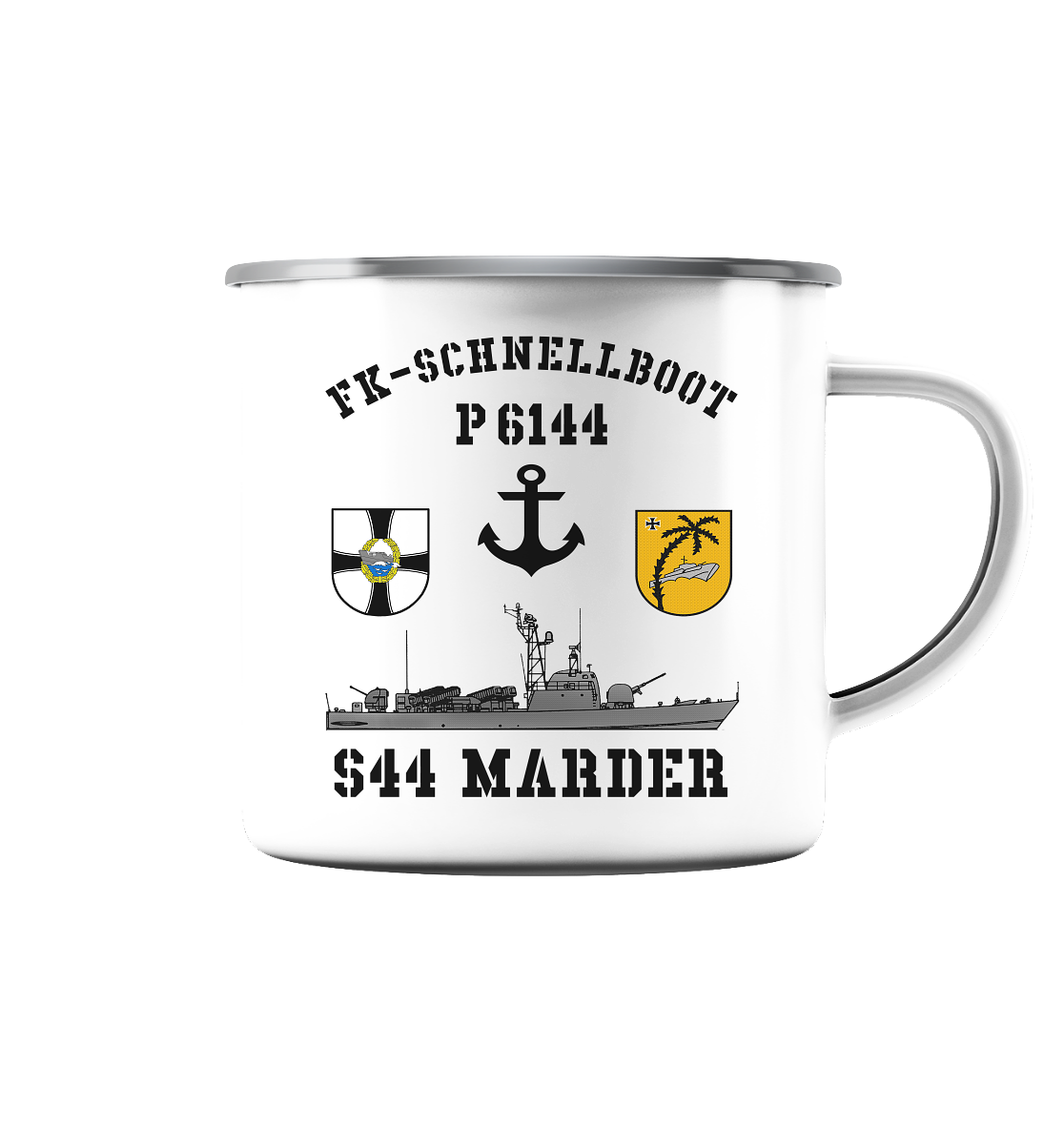 P6144 S44 MARDER - Emaille Tasse (Silber)