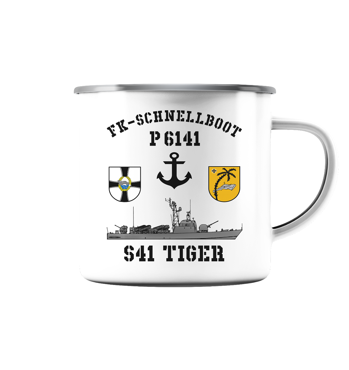 P6141 S41 TIGER - Emaille Tasse (Silber)