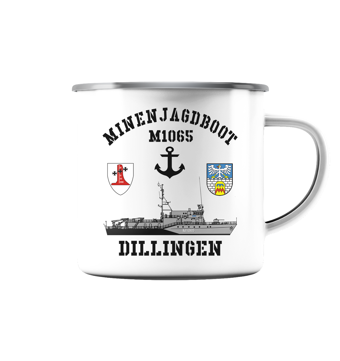 Mij.-Boot M1065 DILLINGEN Anker 1.MSG - Emaille Tasse (Silber)