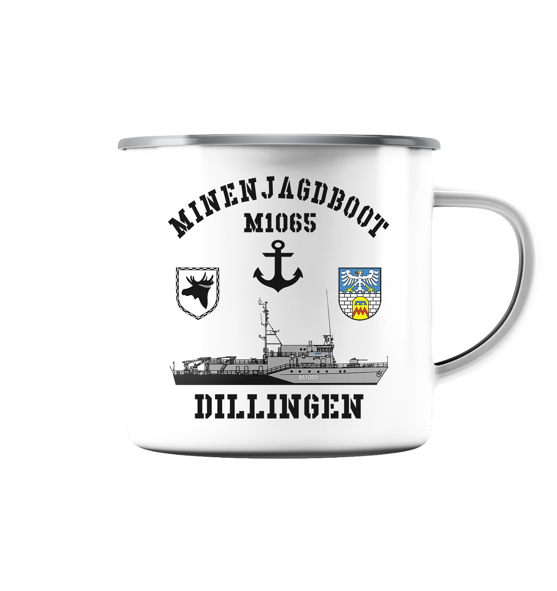 Mij.-Boot M1065 DILLINGEN Anker 3.MSG - Emaille Tasse (Silber)