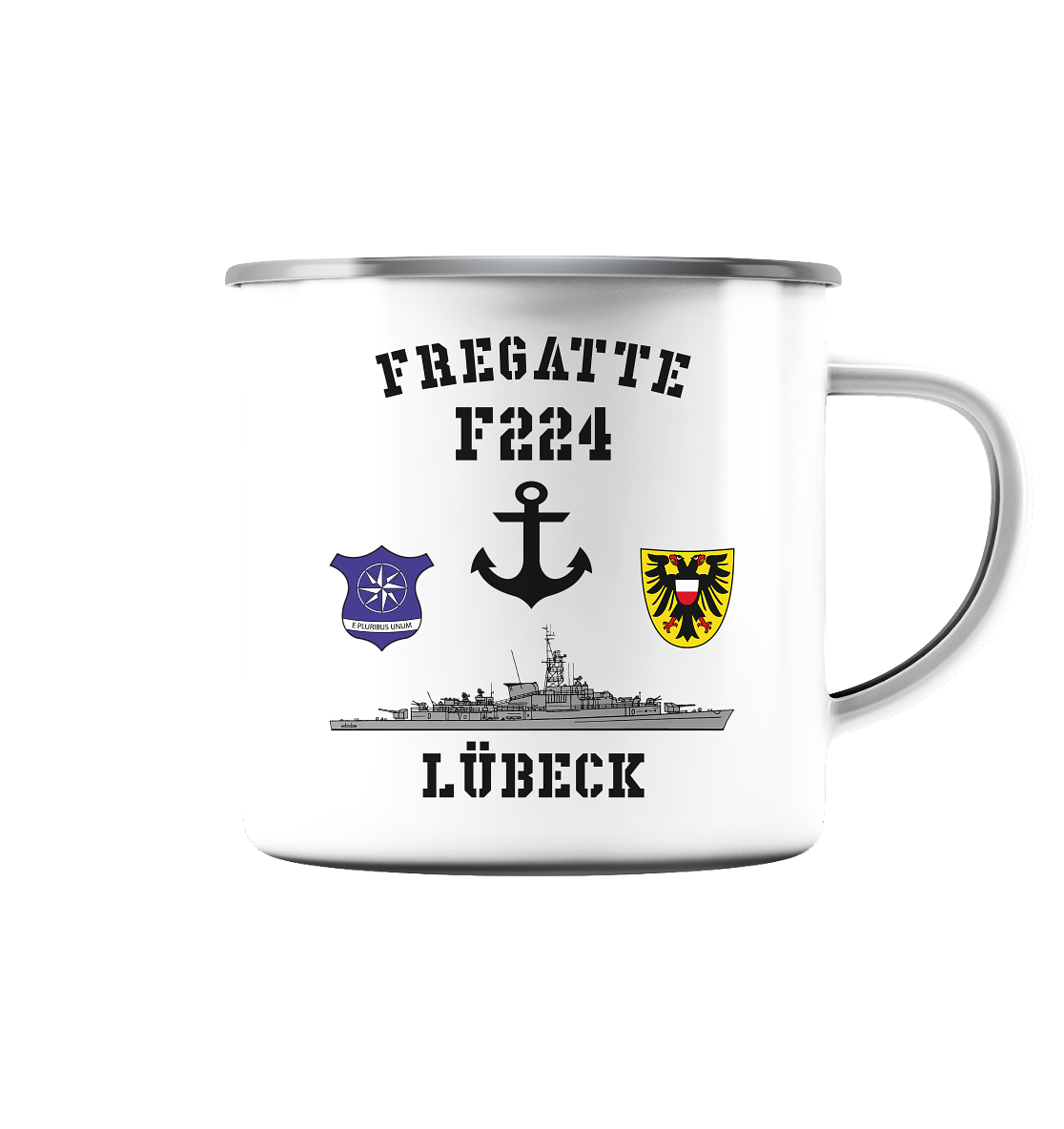 Fregatte F224 LÜBECK Anker - Emaille Tasse (Silber)