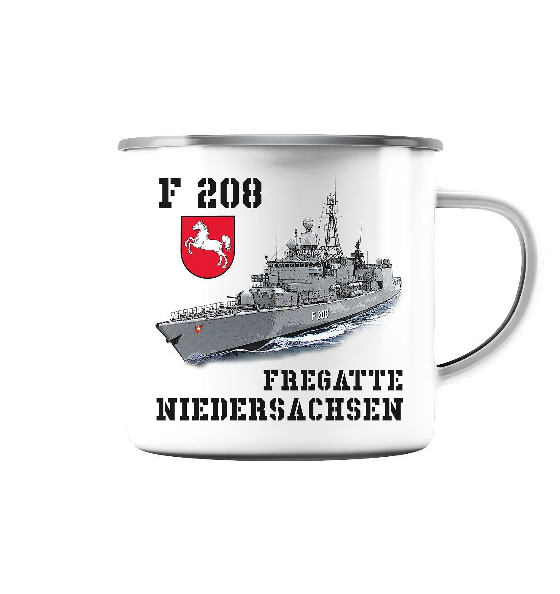F208 Fregatte NIEDERSACHSEN - Emaille Tasse (Silber)