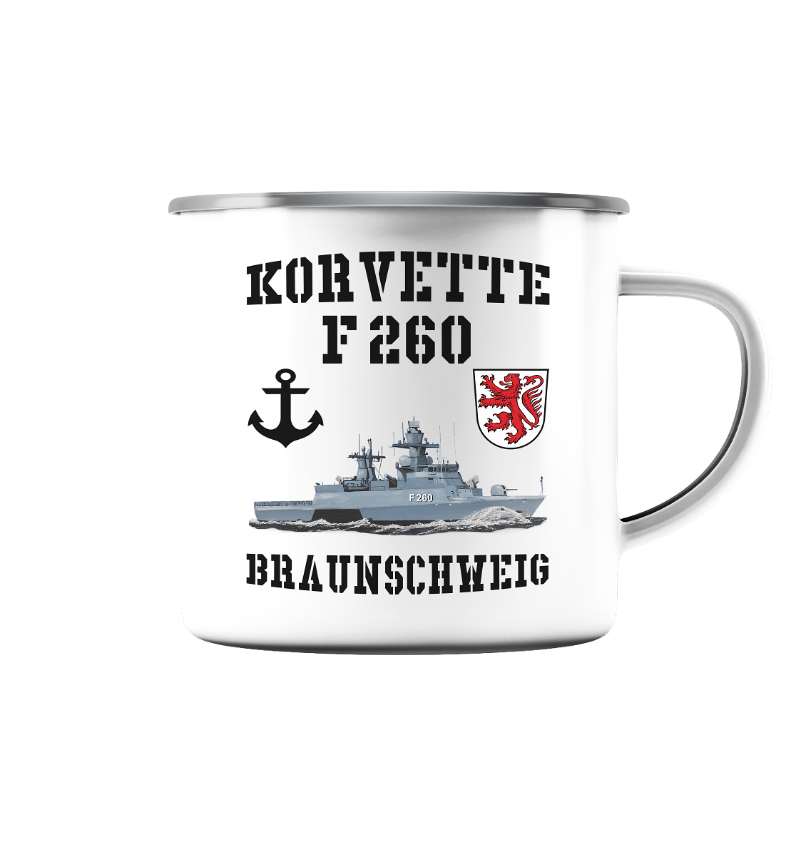 Korvette F260 BRAUNSCHWEIG Anker - Emaille Tasse (Silber)