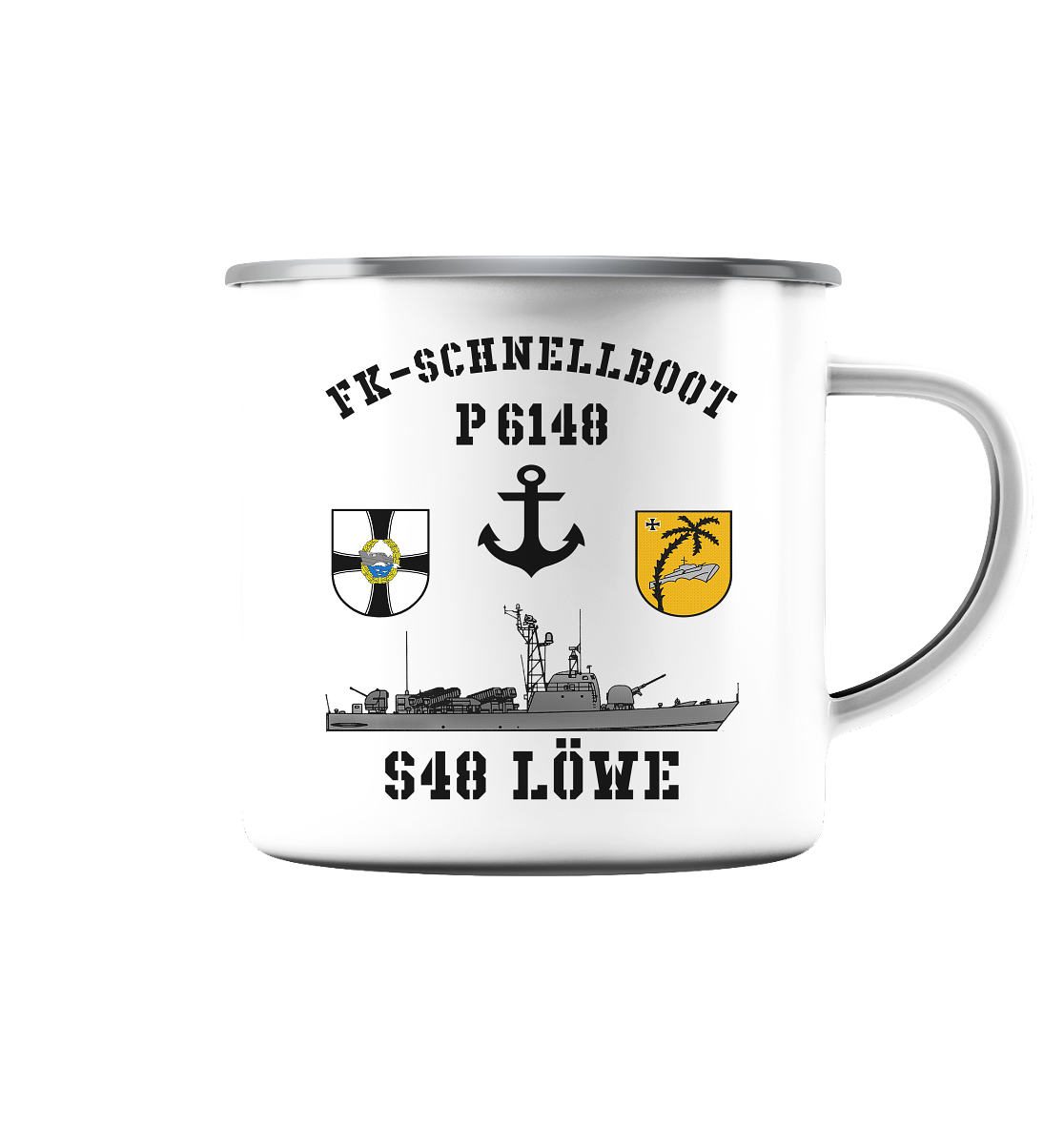 P6148 S48 LÖWE - Emaille Tasse (Silber)