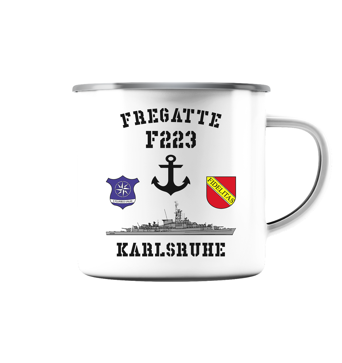 Fregatte F223 KARLSRUHE Anker - Emaille Tasse (Silber)