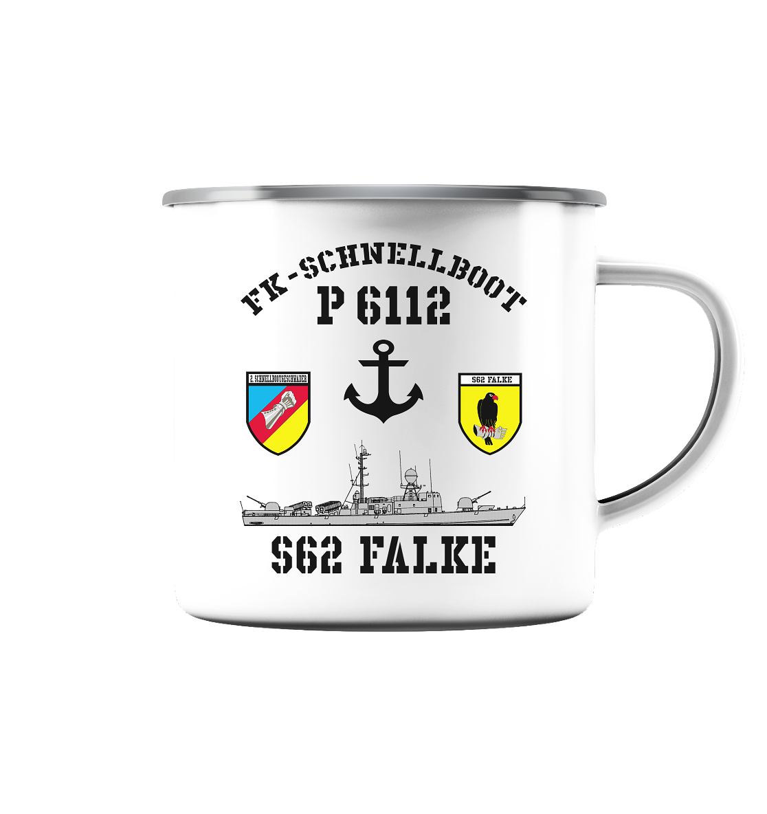 FK-Schnellboot P6112 FALKE 2.SG Anker - Emaille Tasse (Silber)