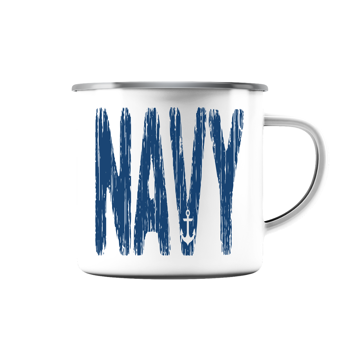 NAVY Anker - Emaille Tasse (Silber)