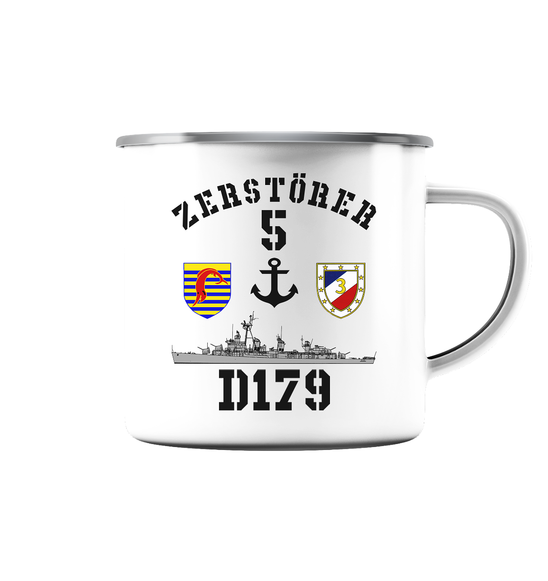 D179 ZERSTÖRER 5 Anker - Emaille Tasse (Silber)
