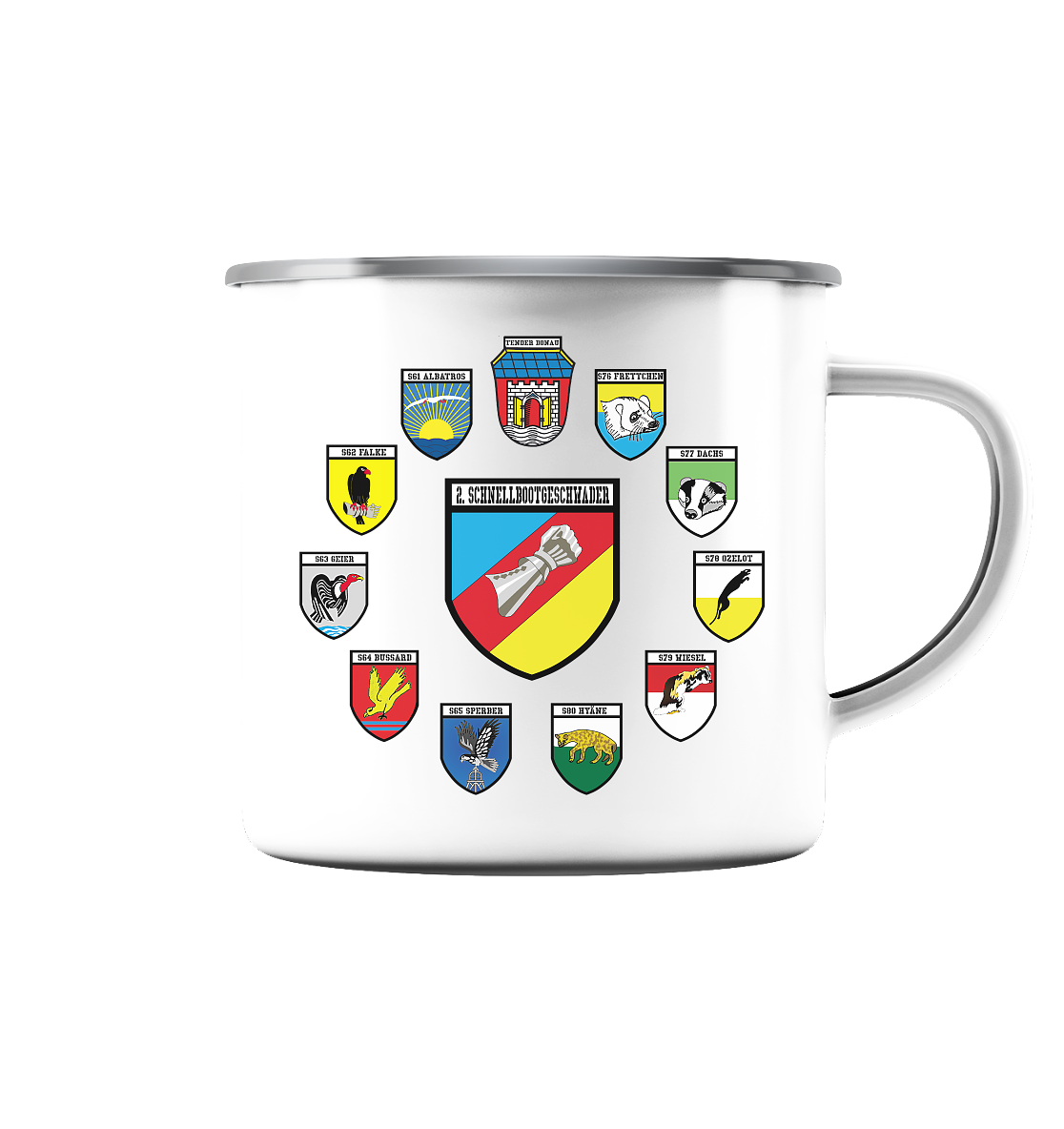 Alle Wappen 2. Schnellbootgeschwader nach Oktober 1999 - Emaille Tasse (Silber)