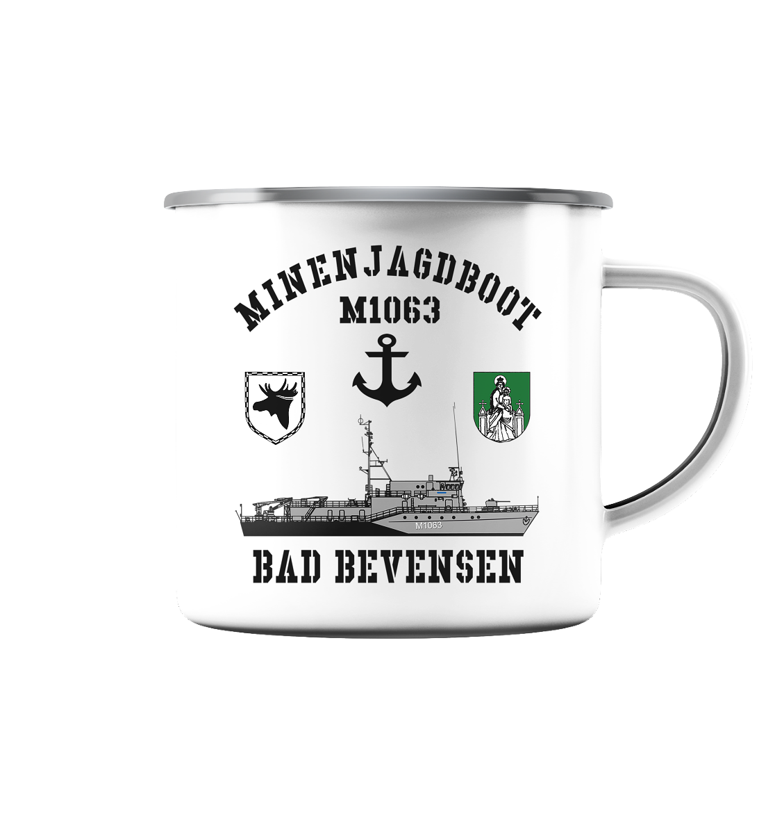 Mij.-Boot M1063 BAD BEVENSEN Anker 3.MSG - Emaille Tasse (Silber)