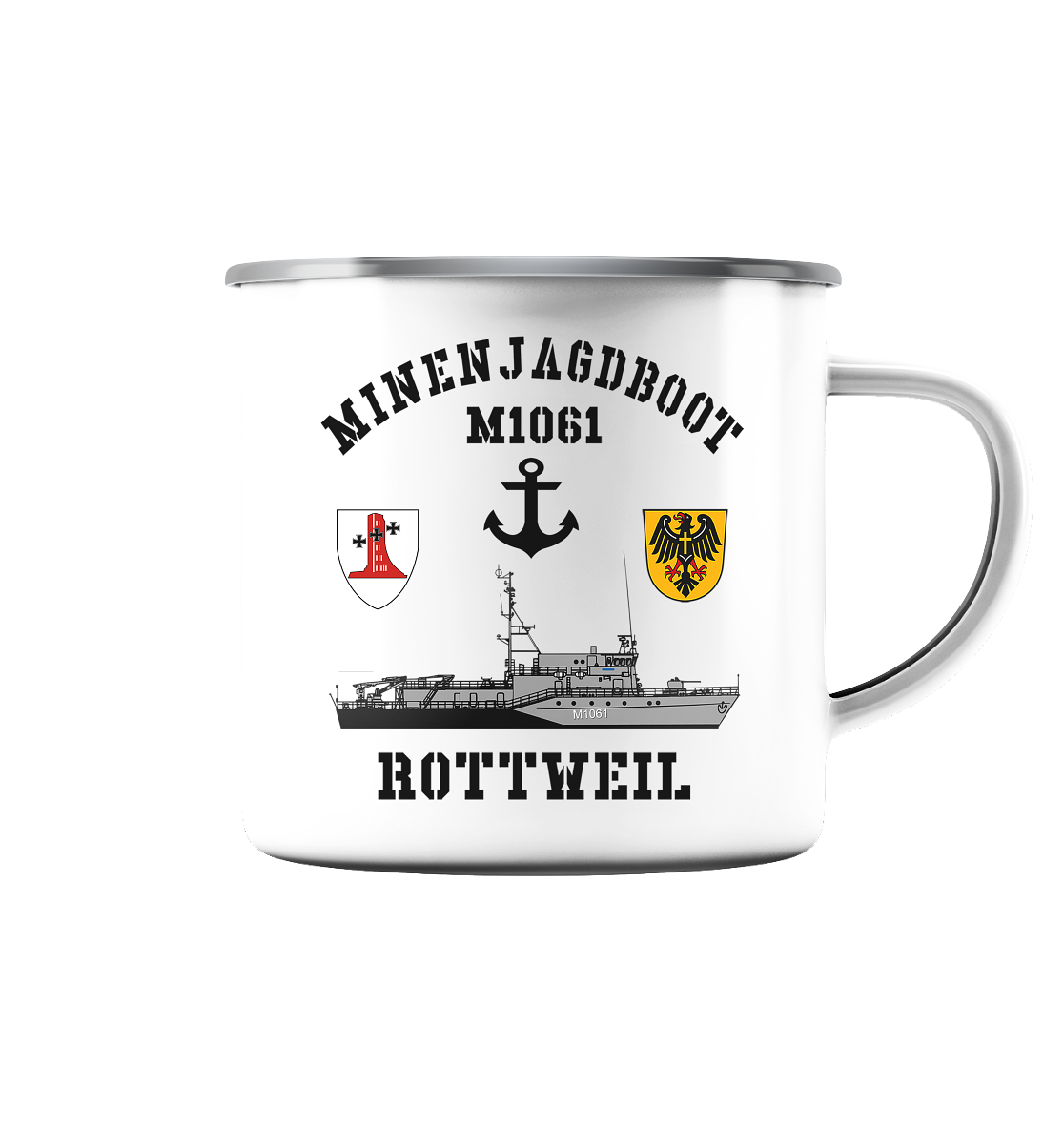 Mij.-Boot M1061 ROTTWEIL Anker 1.MSG - Emaille Tasse (Silber)