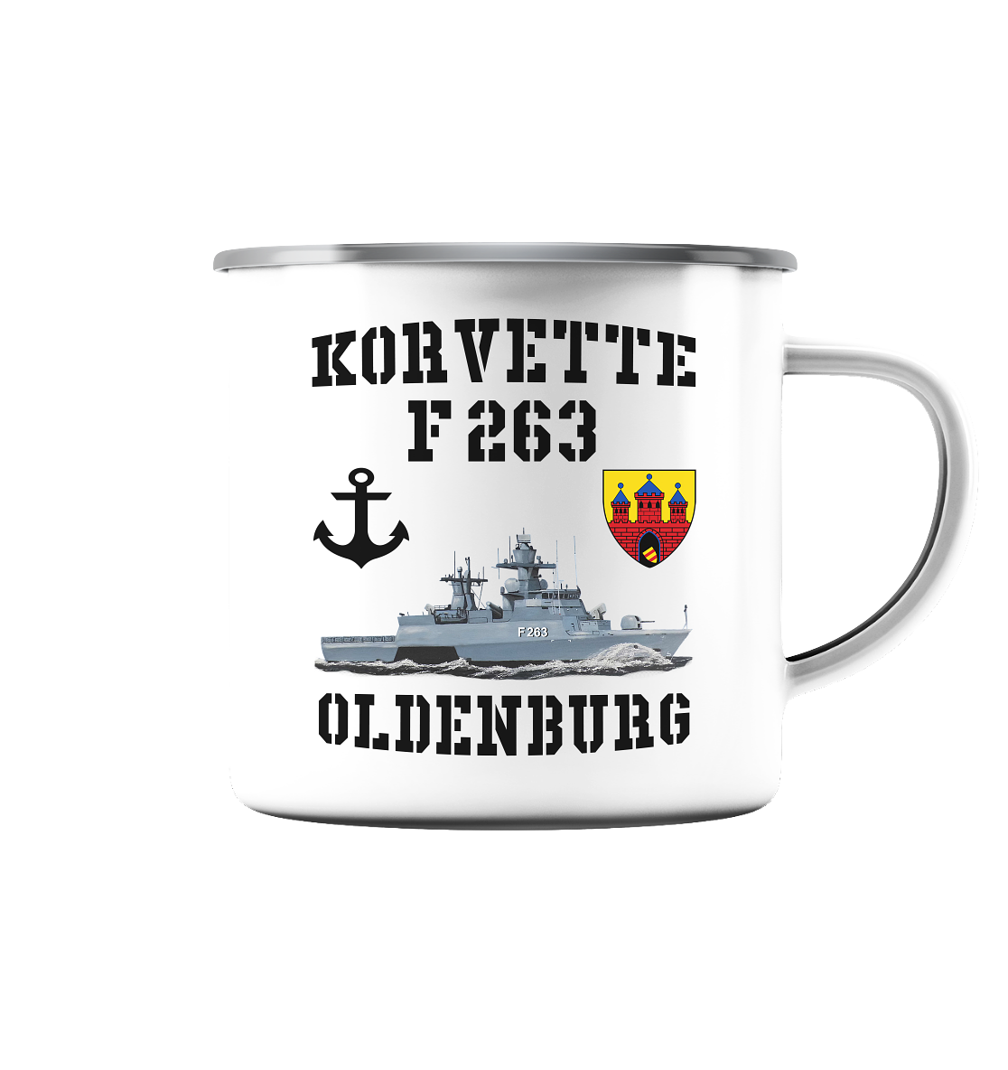 Korvette F263 OLDENBURG Anker - Emaille Tasse (Silber)