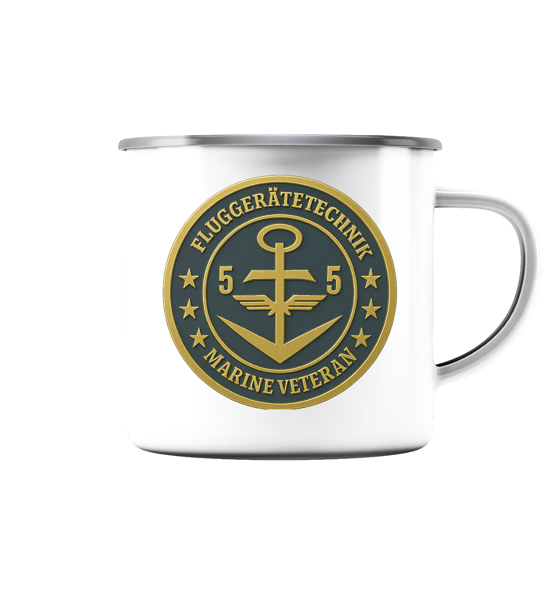Marine Veteran 55er FLUGGERÄTETECHNIK - Metalleffekt - Emaille Tasse (Silber)