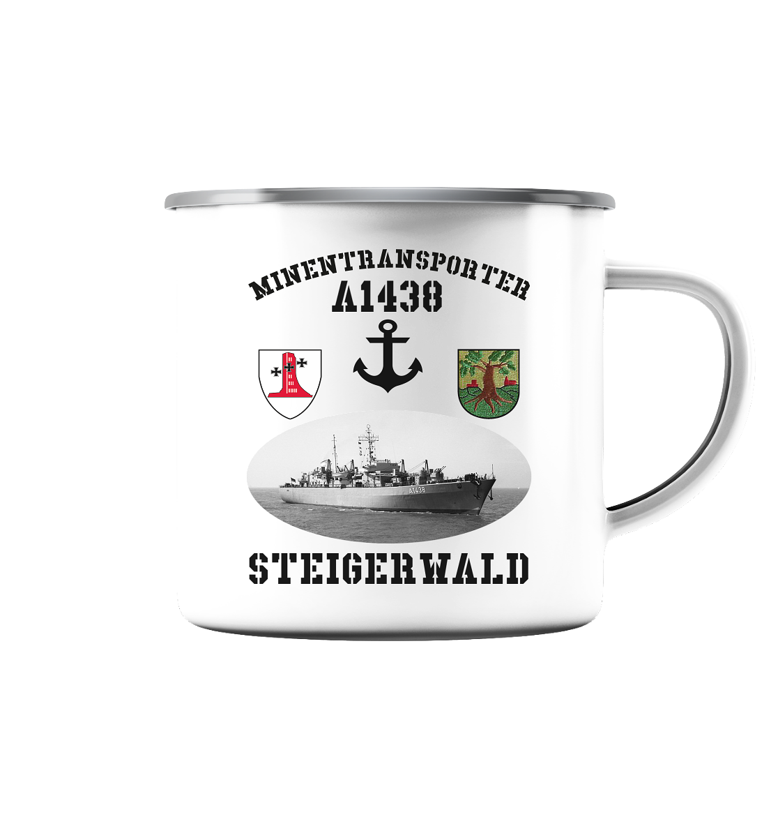 A1438 STEIGERWALD - Emaille Tasse (Silber)