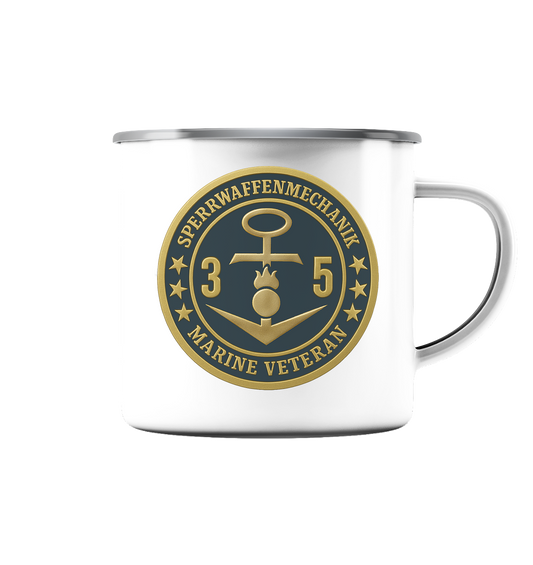 Marine Veteran 35er SPERRWAFFENMECHANIK - Metalleffekt  - Emaille Tasse (Silber)