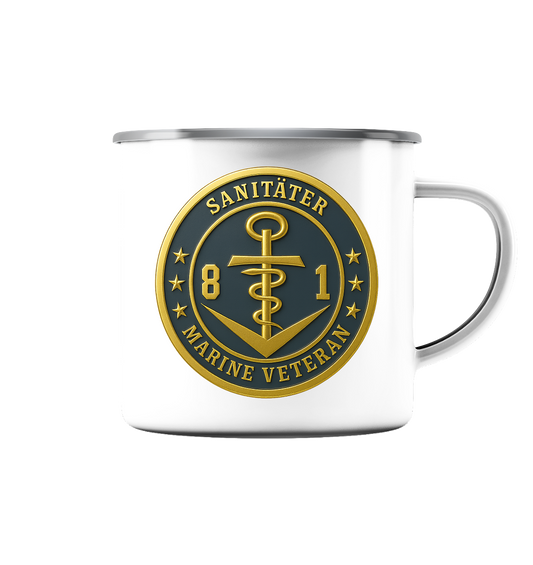 Marine Veteran 81er SANITÄTER - Metalleffekt - Emaille Tasse (Silber)
