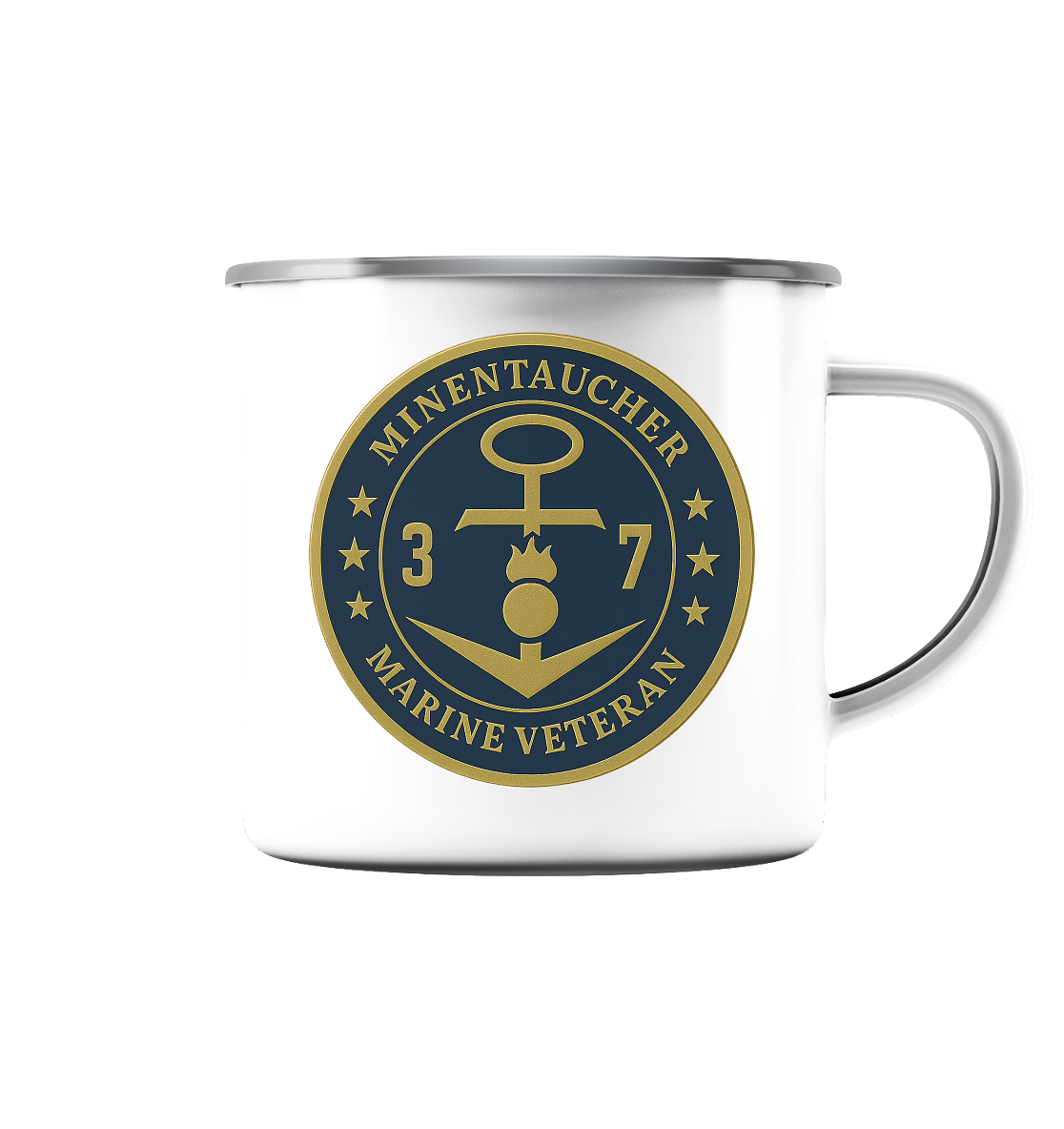 Marine Veteran 37er MINENTAUCHER - Metalleffekt - Emaille Tasse (Silber)