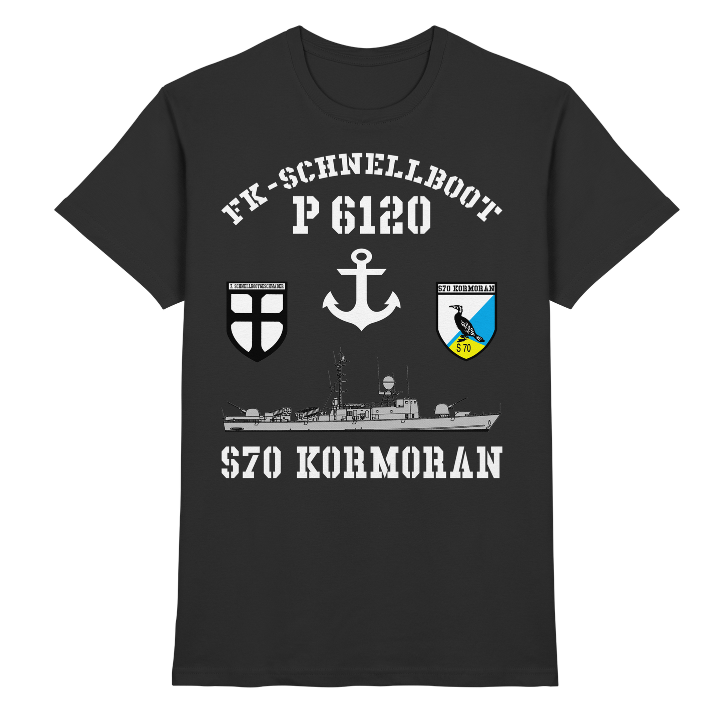 FK-Schnellboot S70 KORMORAN 7.SG - Rückseite: Männer aus Stahl...  - Premium Shirt