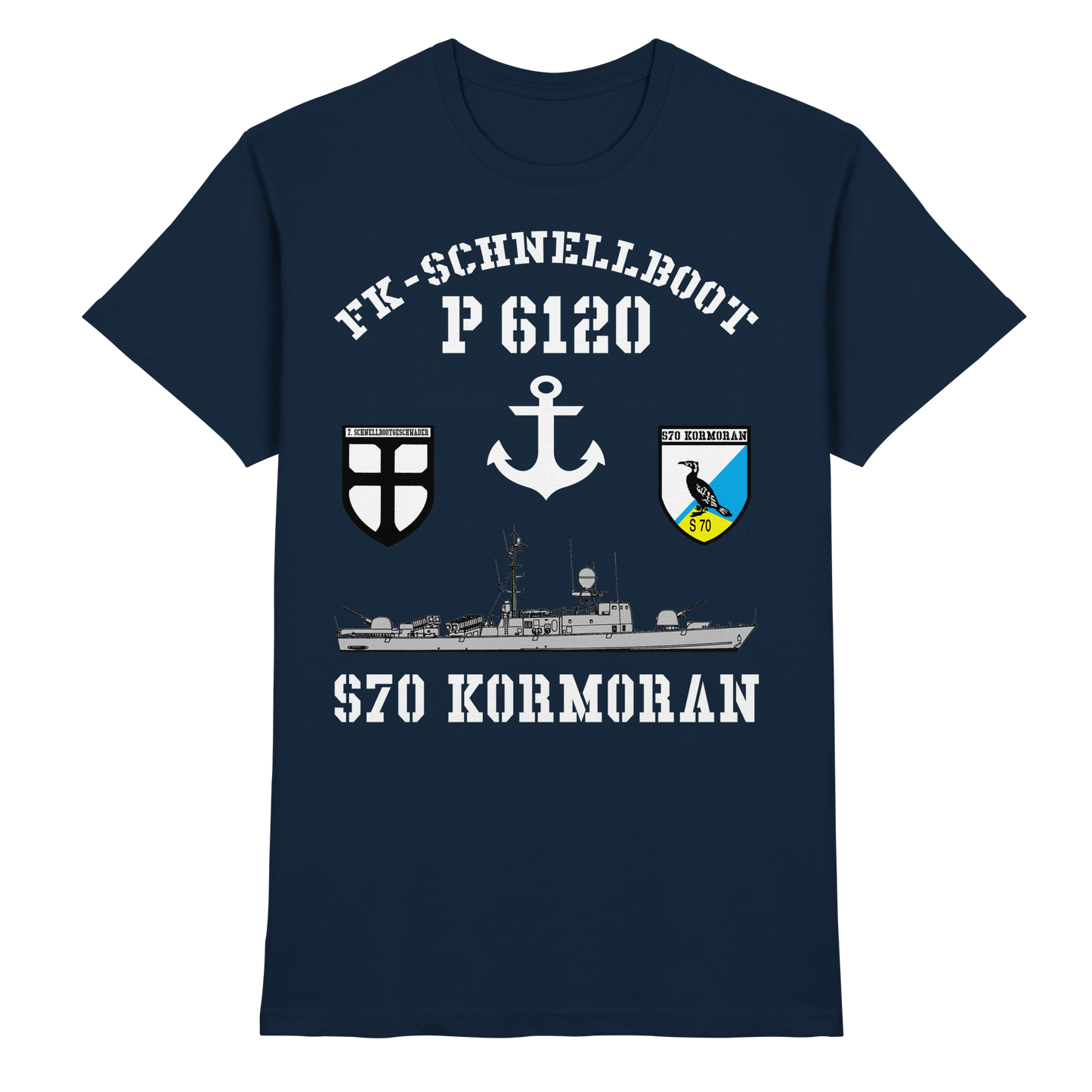 FK-Schnellboot S70 KORMORAN 7.SG - Rückseite: Männer aus Stahl...  - Premium Shirt