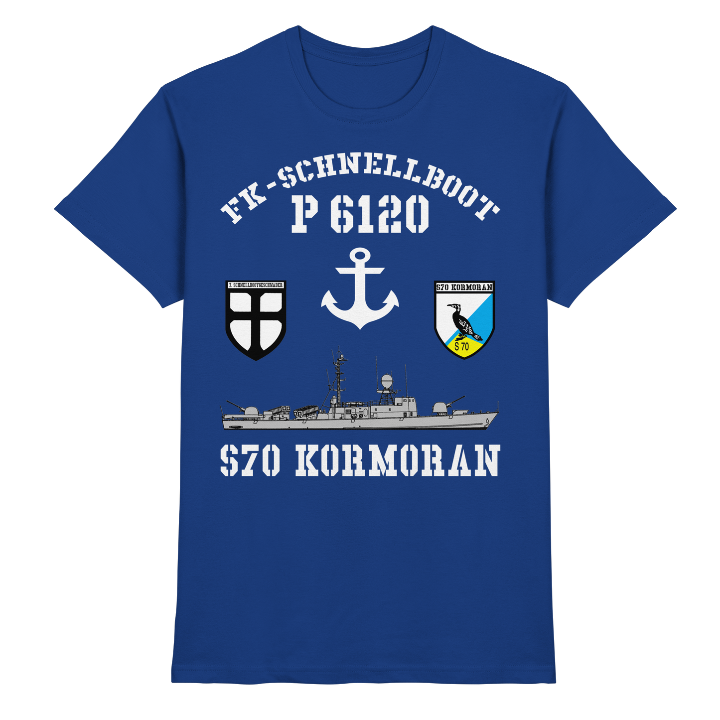 FK-Schnellboot S70 KORMORAN 7.SG - Rückseite: Männer aus Stahl...  - Premium Shirt