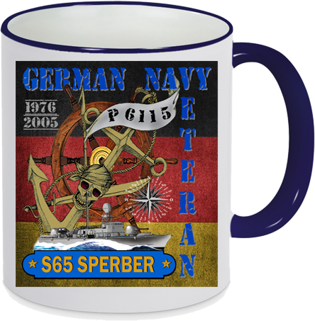 Kaffeebecher Schnellboot 143er-Klasse weiß/blau 330 ml