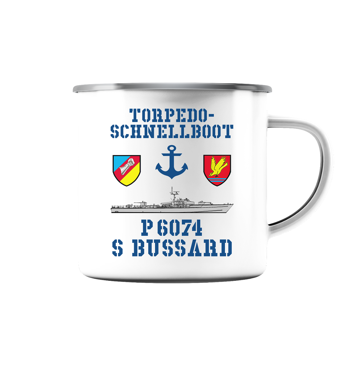 Torpedo-Schnellboot P6074 BUSSARD Anker - Emaille Tasse (Silber)