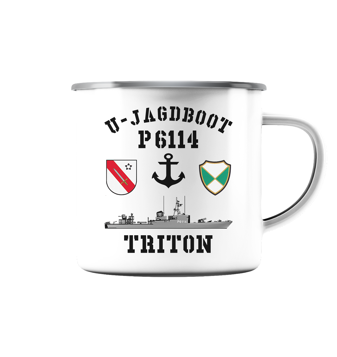 U-Jagdboot P6114 TRITON Anker - Emaille Tasse (Silber)