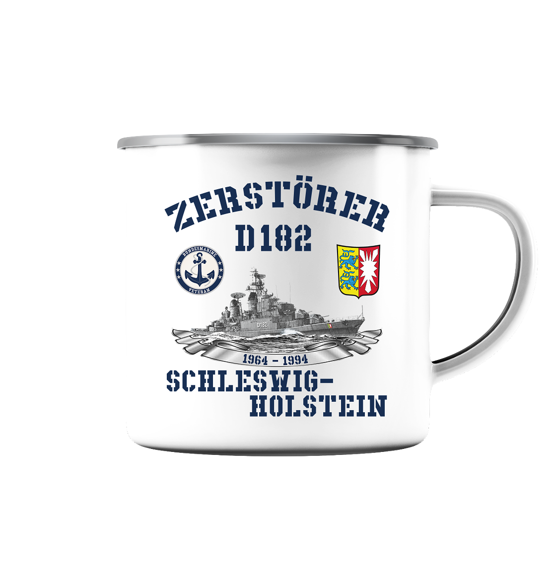 Zerstörer D182 SCHLESWIG-HOLSTEIN Bundesmarine Veteran - Emaille Tasse (Silber)