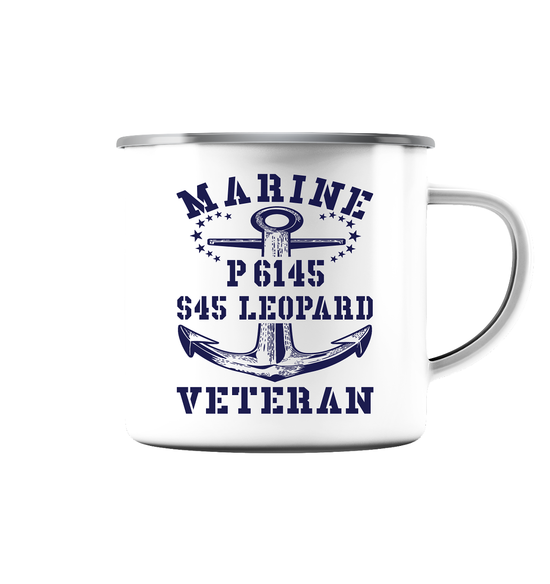 P6145 S45 LEOPARD Marine Veteran - Emaille Tasse (Silber)