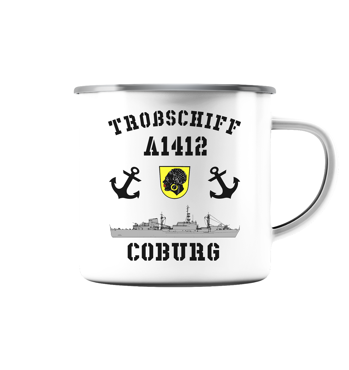 Troßschiff A1412 COBURG - Emaille Tasse (Silber)