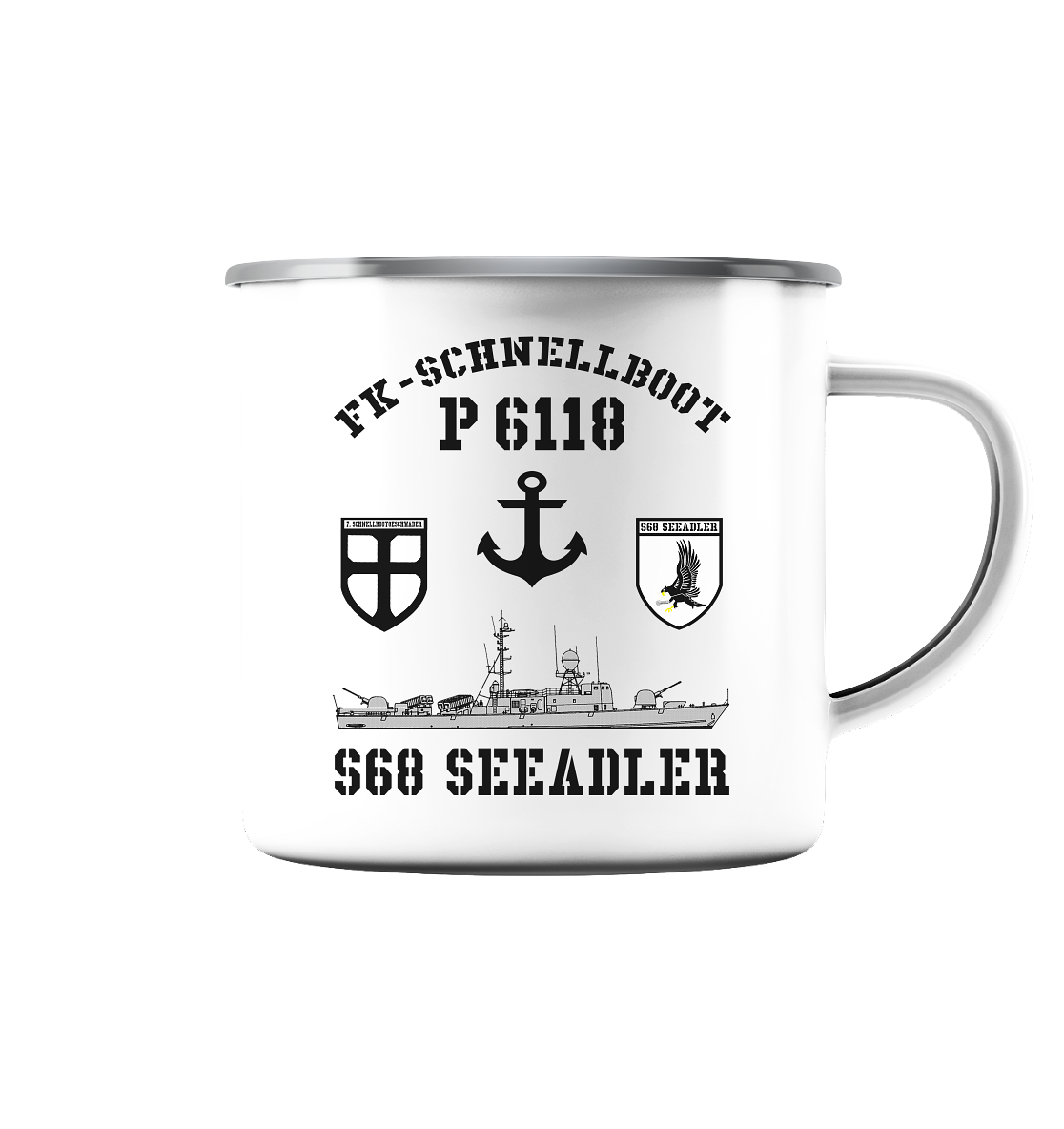 FK-Schnellboot P6118 SEEADLER 7.SG Anker  - Emaille Tasse (Silber)