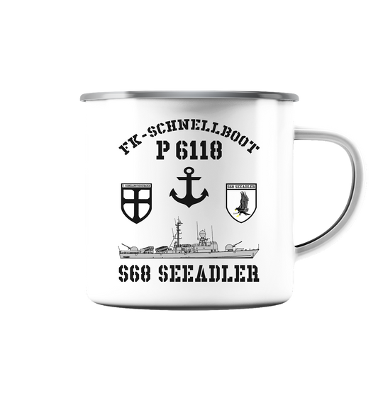 FK-Schnellboot P6118 SEEADLER 7.SG Anker  - Emaille Tasse (Silber)