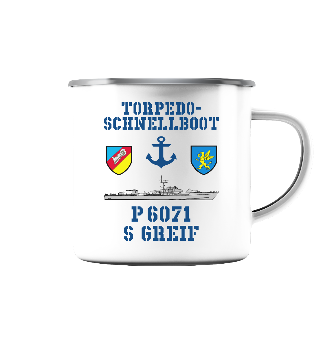 Torpedo-Schnellboot P6071 GREIF - Emaille Tasse (Silber)