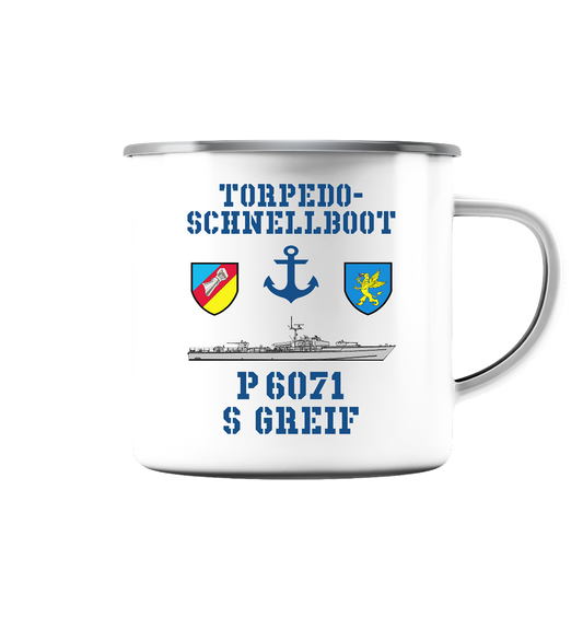 Torpedo-Schnellboot P6071 GREIF - Emaille Tasse (Silber)