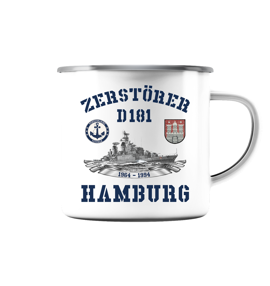 Zerstörer D181 HAMBURG Bundesmarine Veteran - Emaille Tasse (Silber)