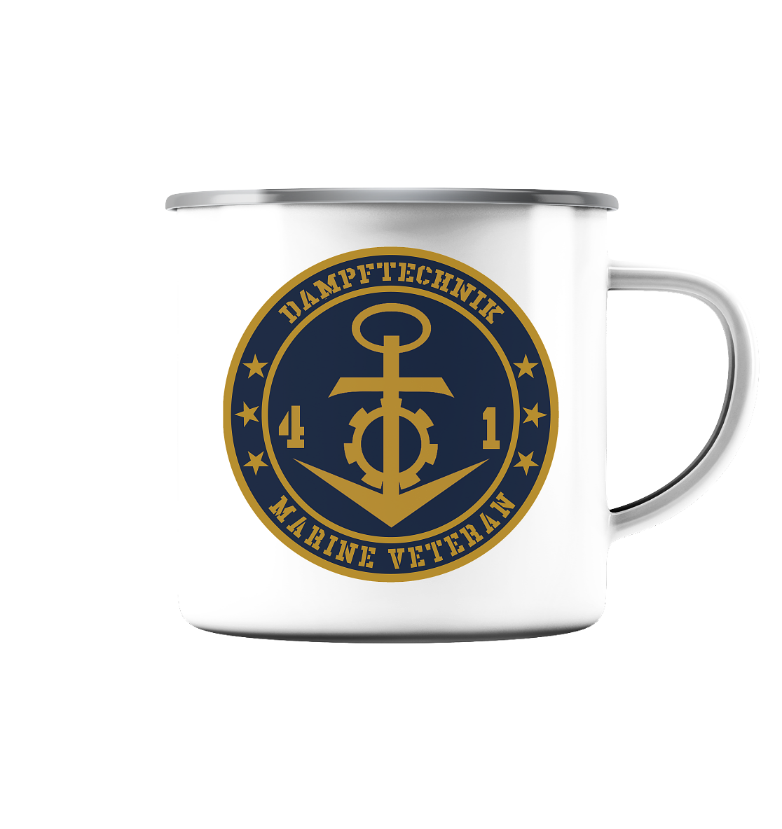 Marine Veteran 41er DAMPFTECHNIK - Emaille Tasse (Silber)