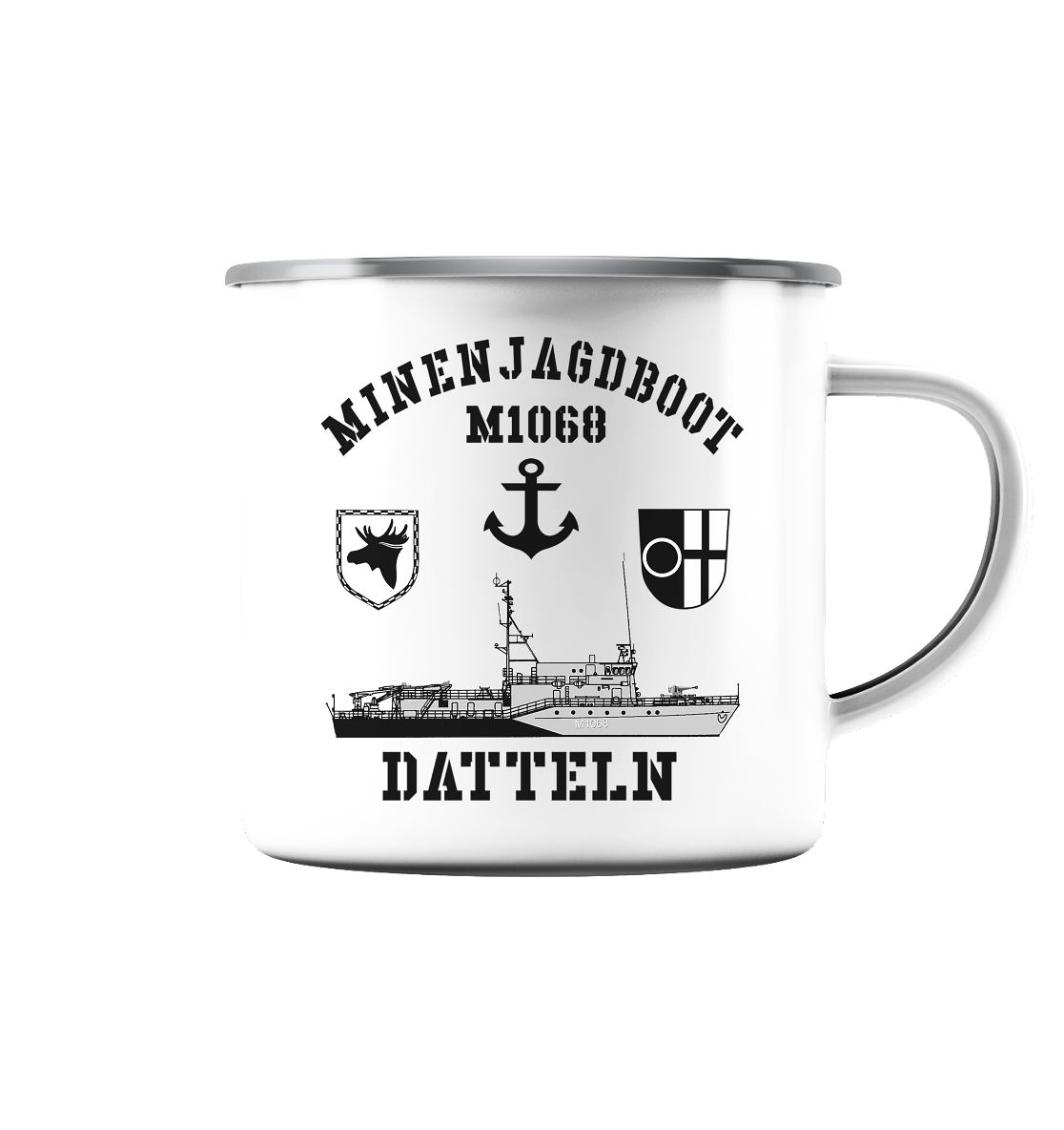 Mij.-Boot M1068 DATTELN Anker 3.MSG - Emaille Tasse (Silber)