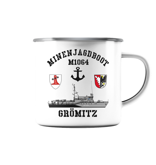 Mij.-Boot M1064 GRÖMITZ Anker 1.MSG - Emaille Tasse (Silber)