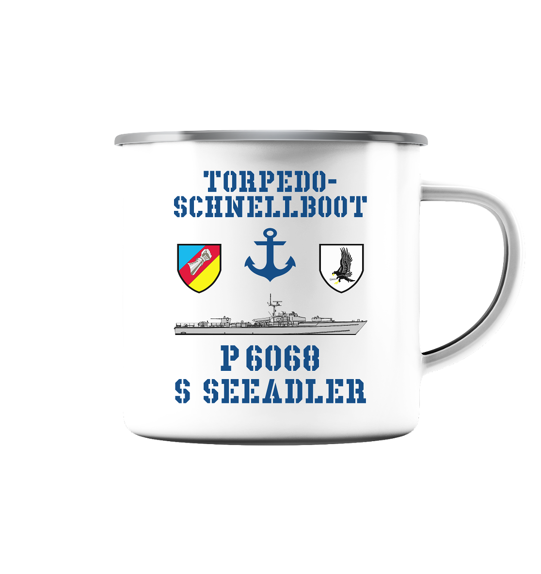 Torpedo-Schnellboot P6068 SEEADLER Anker - Emaille Tasse (Silber)