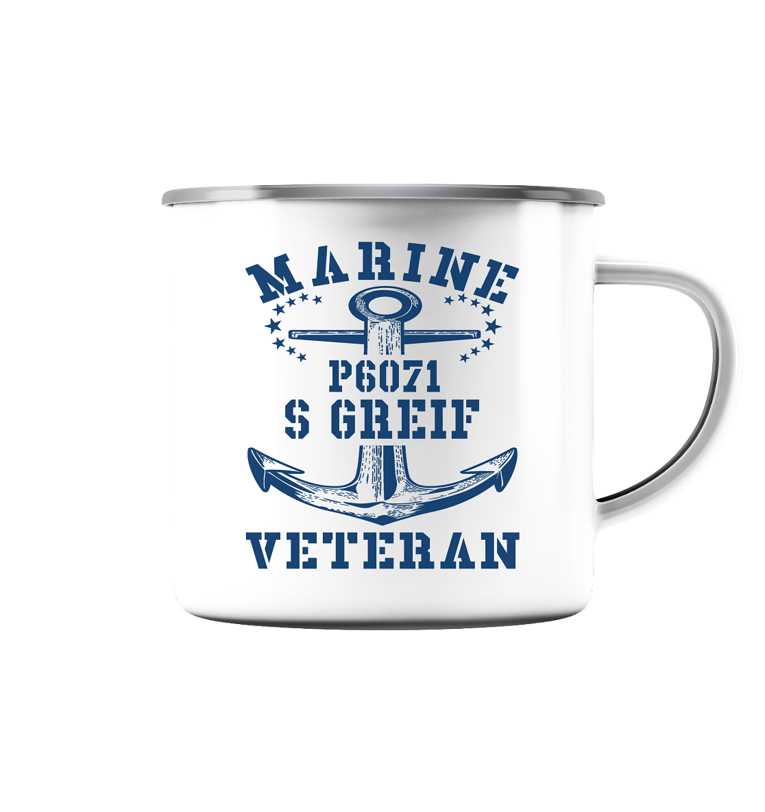 P6071 S GREIF Marine Veteran - Emaille Tasse (Silber)