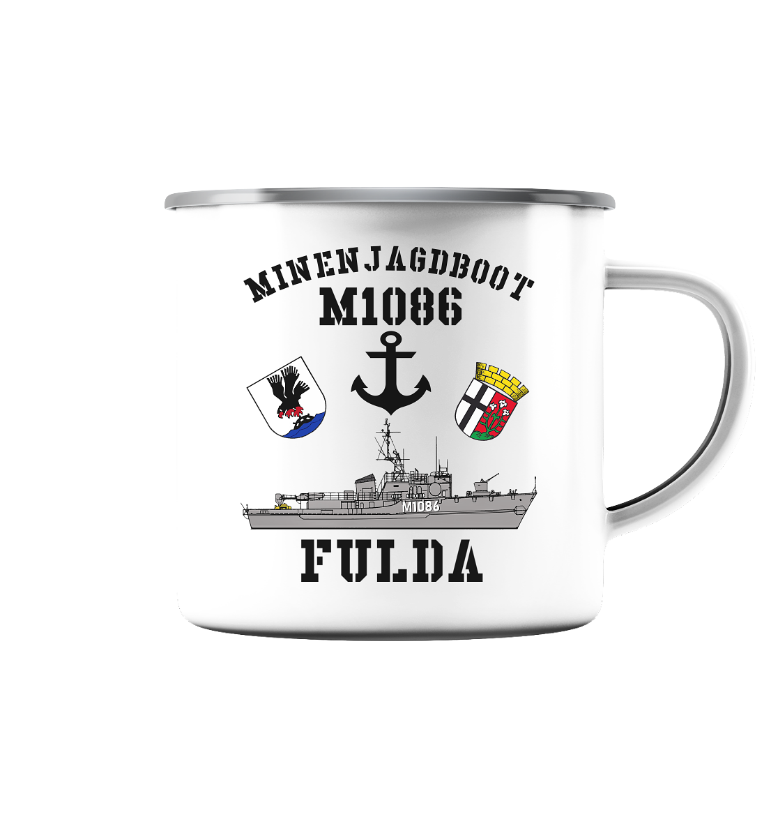 Mij.-Boot M1086 FULDA - Emaille Tasse (Silber)
