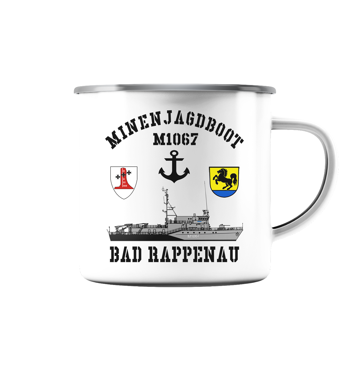 Mij.-Boot M1067 BAD RAPPENAU Anker 1.MSG - Emaille Tasse (Silber)