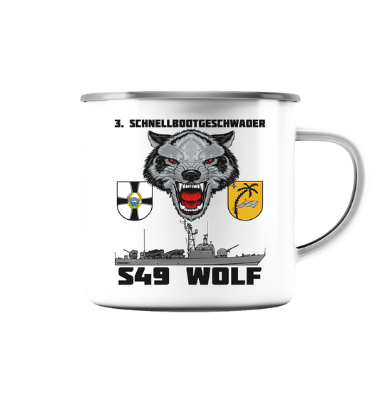 S49 WOLF - Emaille Tasse (Silber)